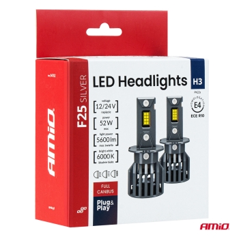 Amio H3 LED Headlight Full Canbus F25 Silver Series H3 LED 6000K Duobox